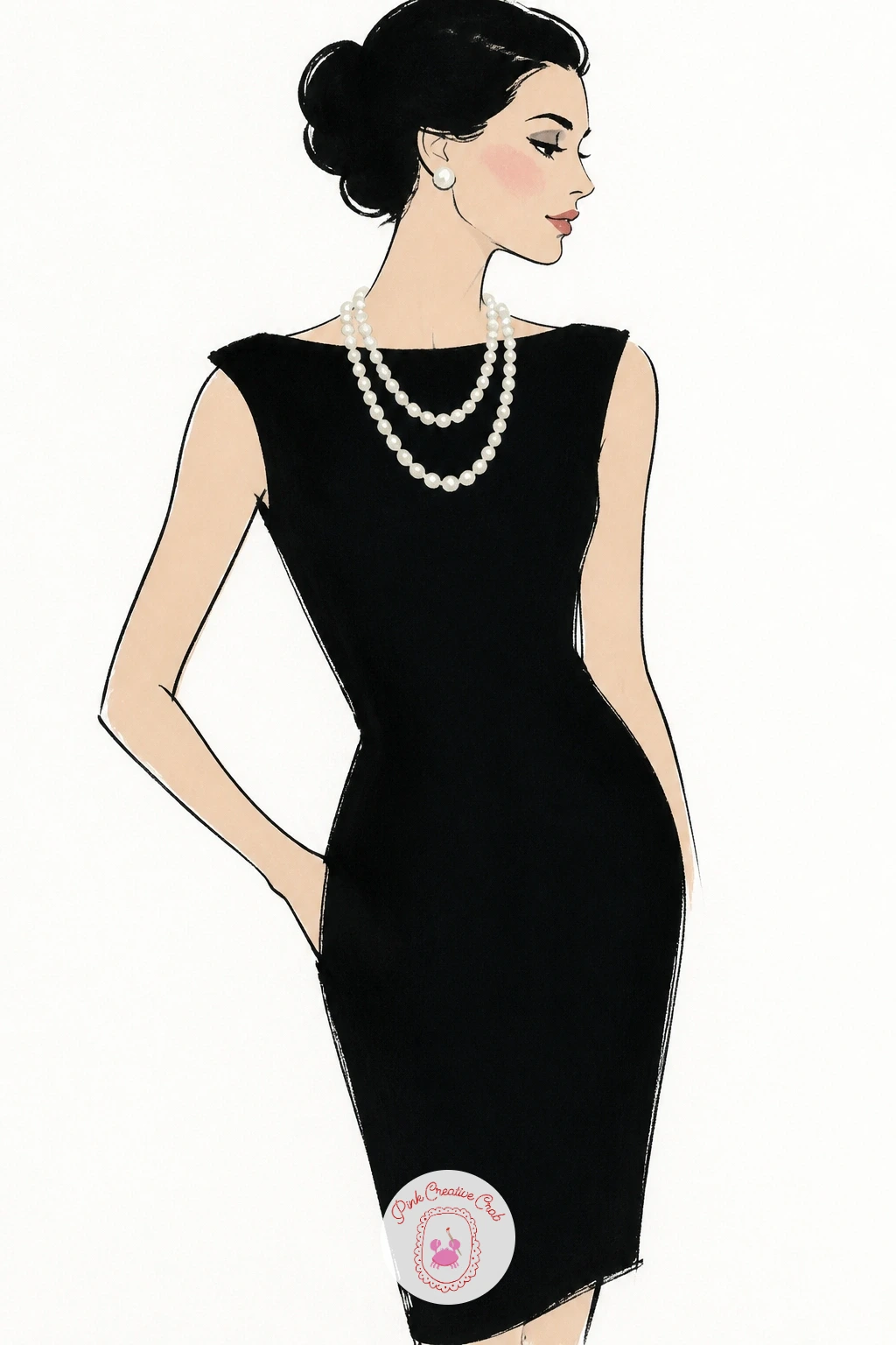Chanel-Inspired Little Black Dress With Pearls — Keep the little black dress deliberately simple, since its whole appeal is restraint. Dress painting