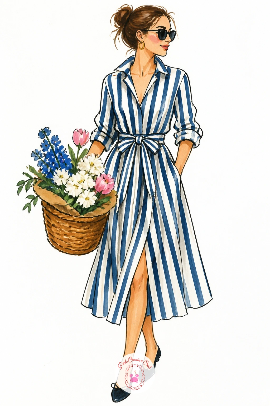 Striped Shirt Dress at a Flower Market — Stripes test your steady hand, so warm up by painting a few loose parallel lines on scrap paper before committing to