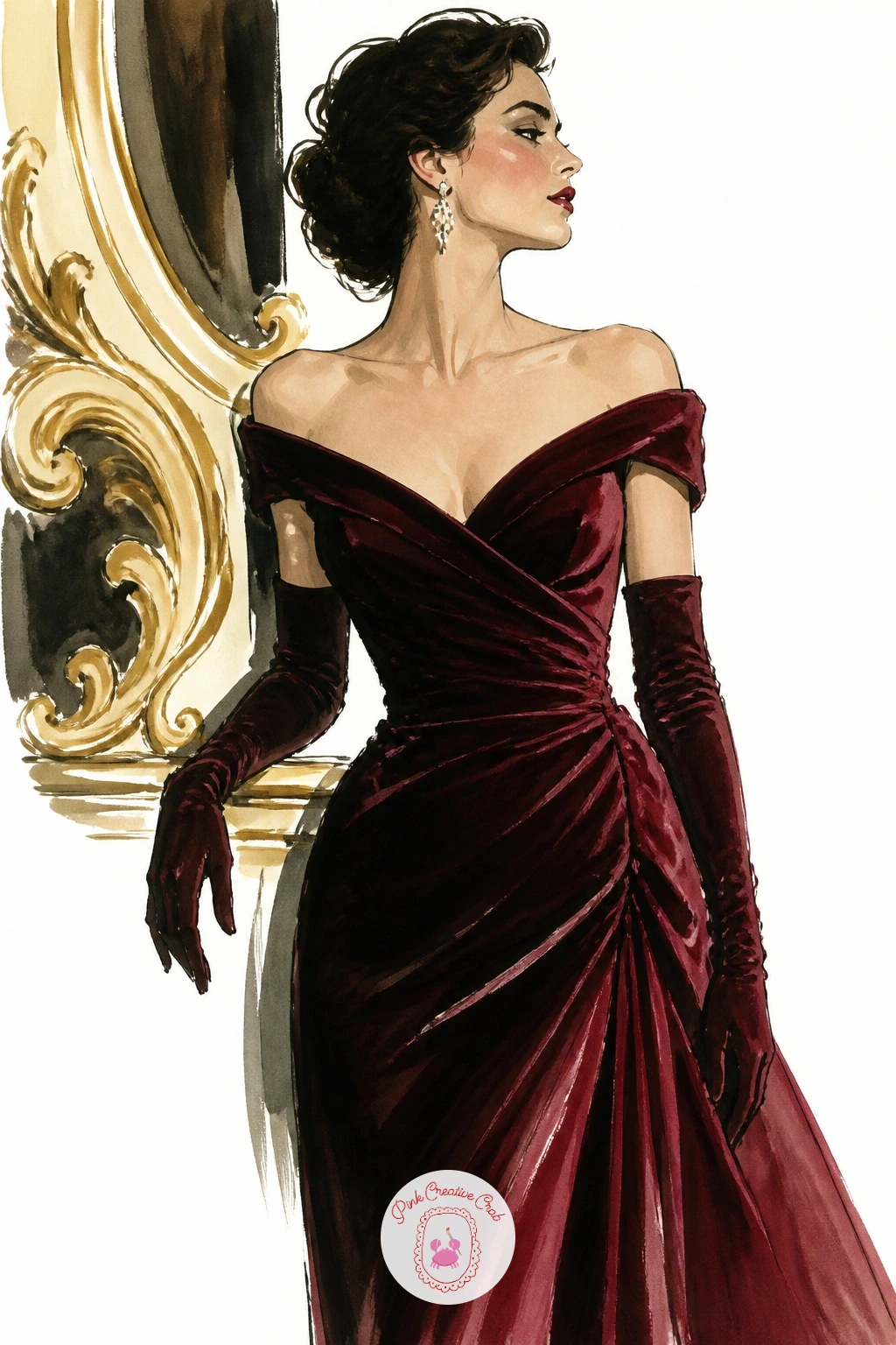 Velvet Gown at the Opera — Follow the stripes with pure deep color again, this time a velvet gown at the opera, where the light source matters as much as the
