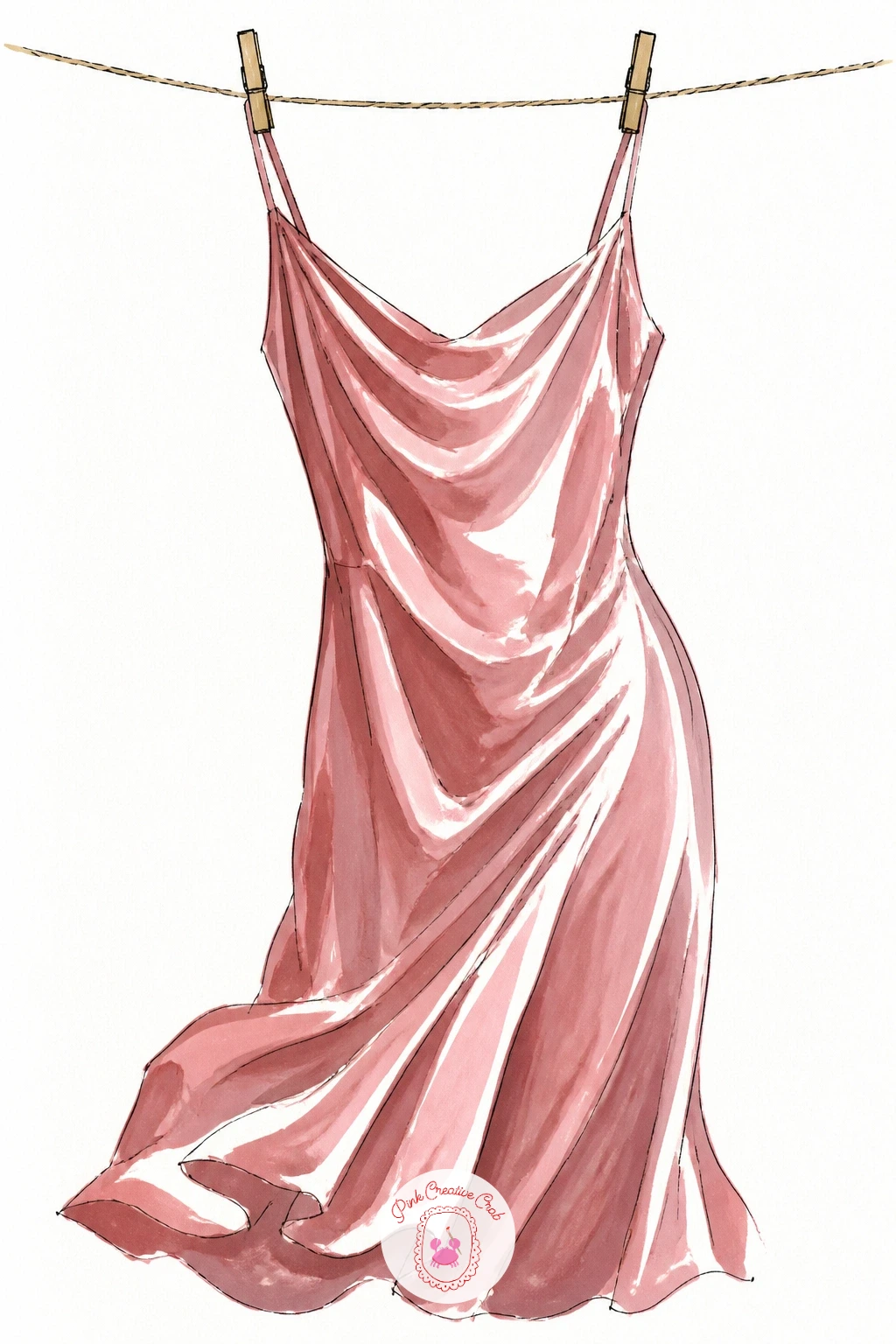 Satin Dress Drying on a Balcony Line — Edges matter most in a satin dress drying on a balcony line, since satin's whole character comes from sharp, bright