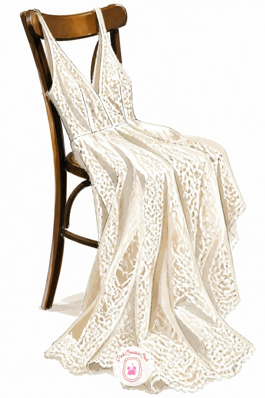 Lace Dress Draped on a Wooden Chair — Light pours in from one side for the lace dress draped over a wooden chair in sunlight, so decide that direction before