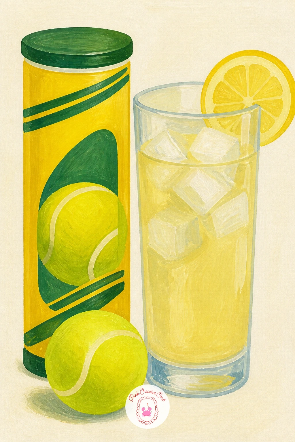 Tennis Ball Can Beside Lemonade — Move from a full figure to a quiet still life with a tennis ball can set beside a glass of lemonade, a nice palette cleanser