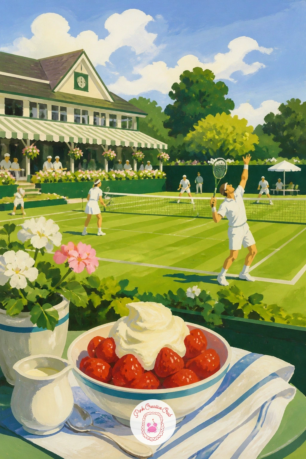 Grass Court Club With Strawberries and Cream — Bring in the grass court club with strawberries and cream for a scene that leans fully into the genteel side of