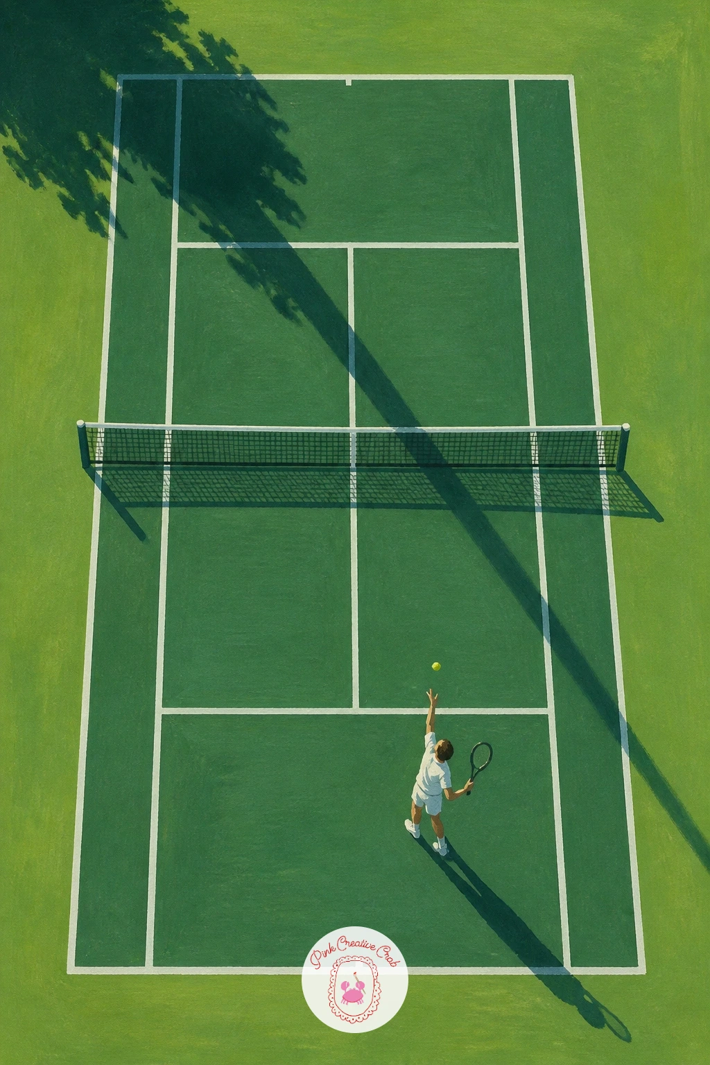 Court From Above With Long Shadows — Shift into a bird's eye view with a court seen from above with long shadows, a satisfying change of pace after several