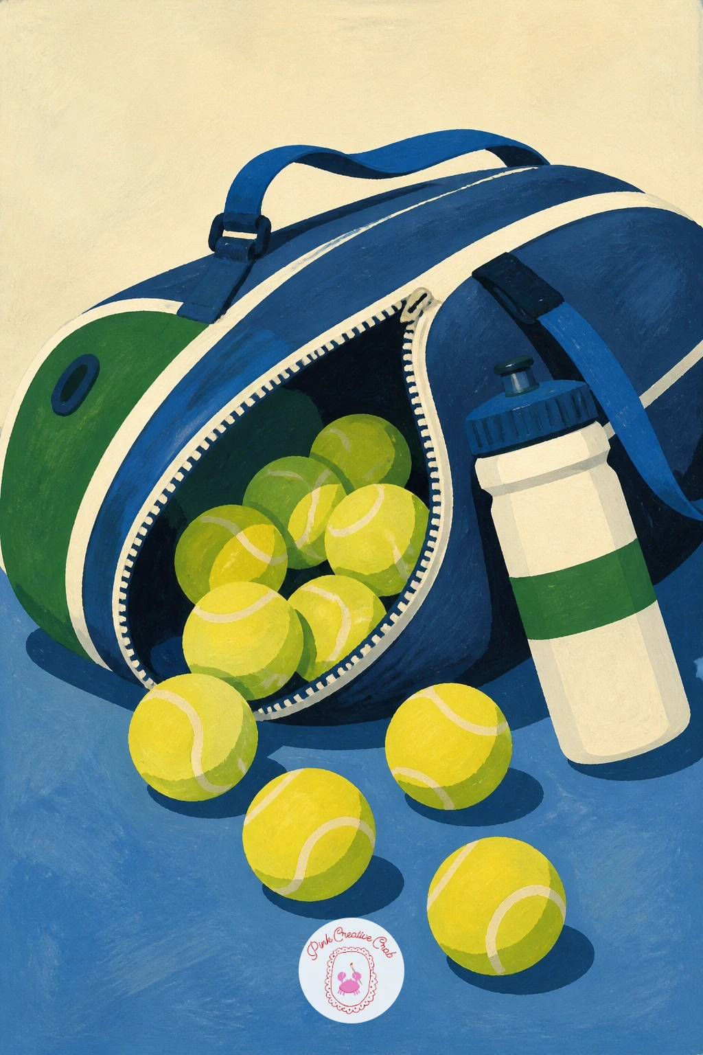 Tennis Bag Spilling Balls and Water Bottle — Settle into another still life with a tennis bag spilling balls and a water bottle, a satisfying subject that lets