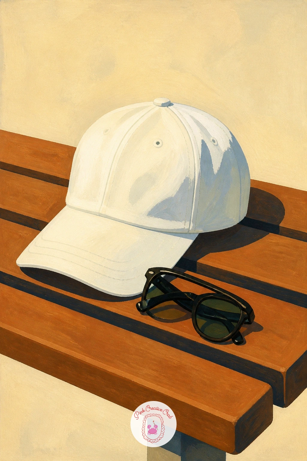 Cap and Sunglasses on a Bench — Return to a small quiet still life with a cap and sunglasses left on a court bench, a lovely simple subject for when you want