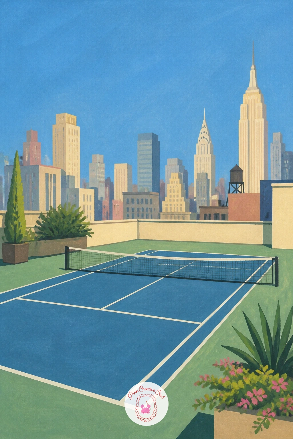Tennis Court on a City Rooftop — Take the setting urban with a tennis court on a city rooftop, a striking subject that mixes the club palette with a skyline