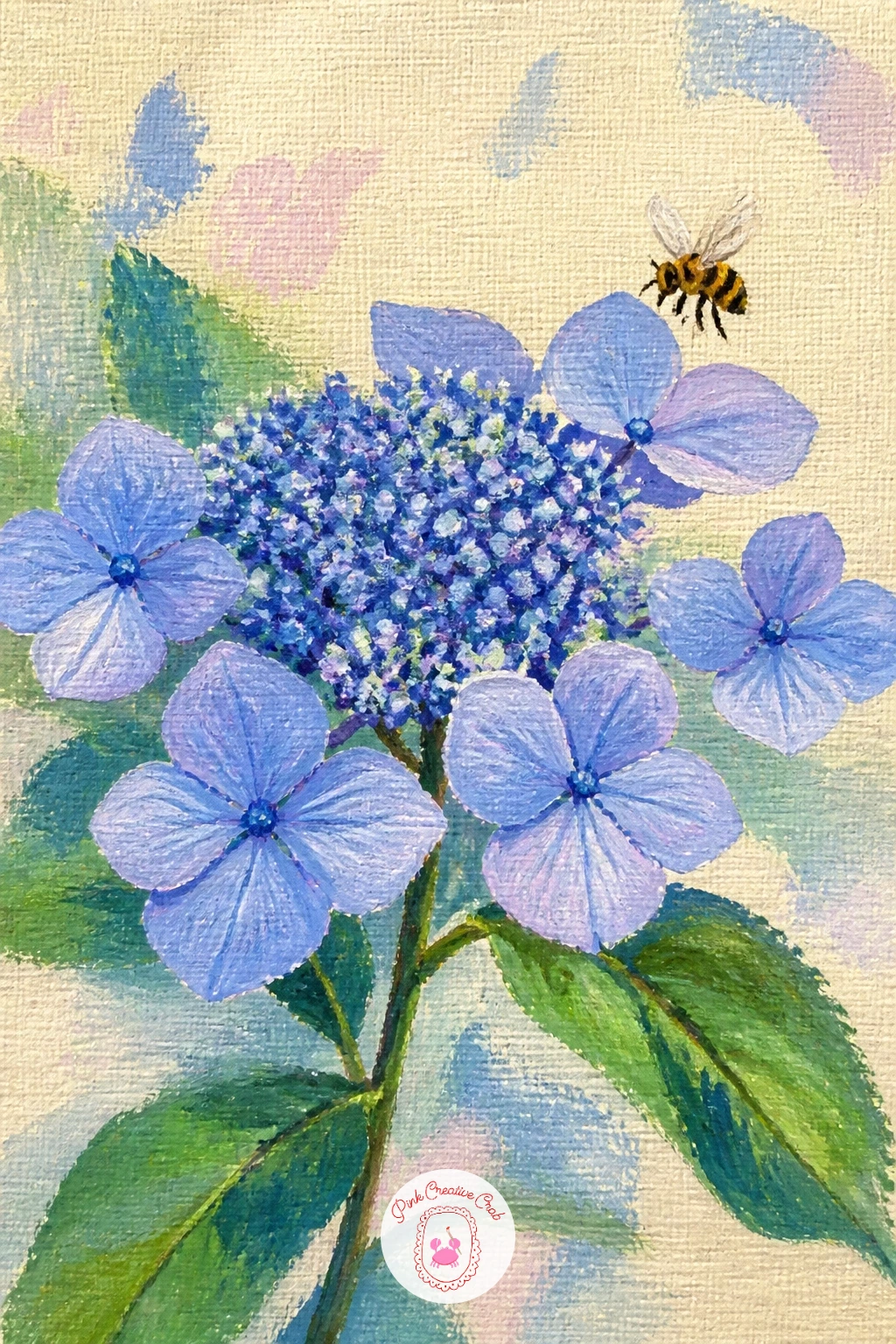 Lacecap Hydrangea With a Bee — Switch to a lacecap hydrangea now, the flatter, open-faced variety with tiny center florets ringed by larger outer petals, and