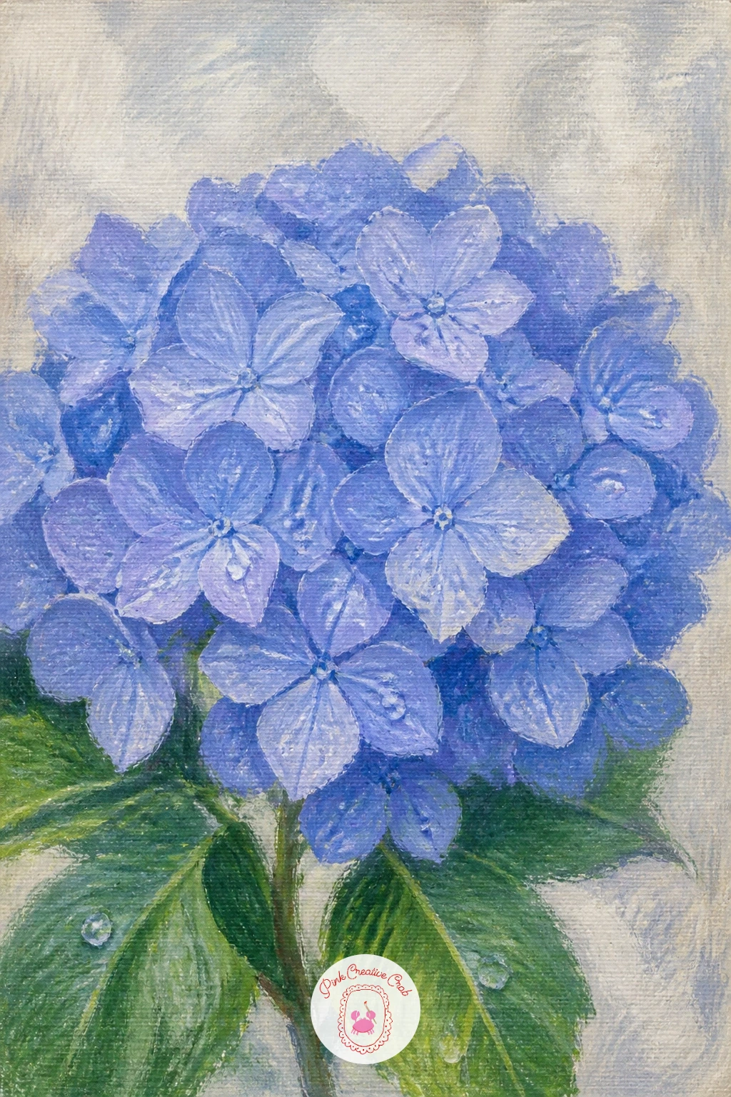 Hydrangeas Covered in Raindrops — Give an ordinary hydrangea head extra atmosphere with a scattering of raindrops caught on the petals. Hydrangea painting