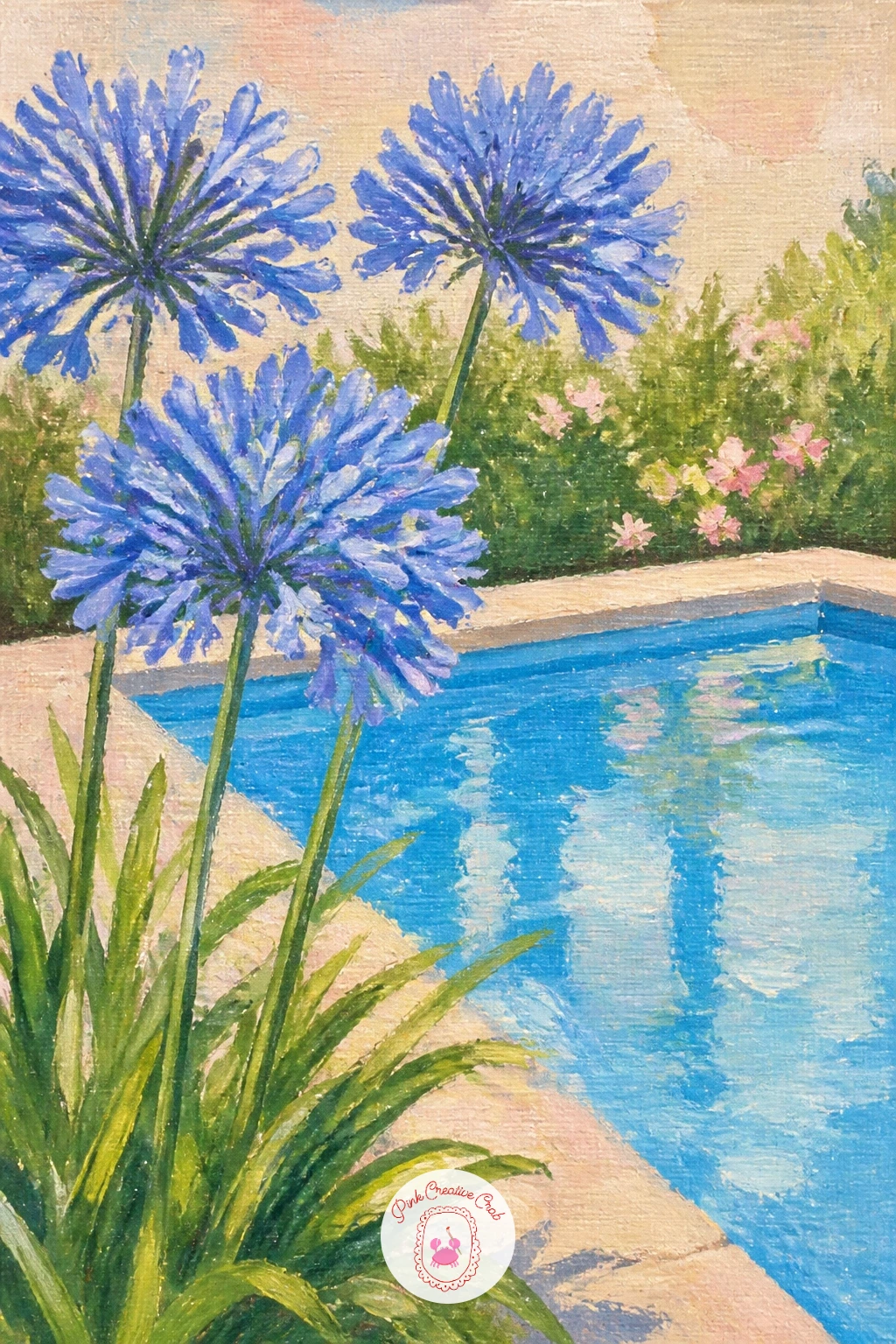 Agapanthus Beside a Pool — Bring in a more architectural bloom with agapanthus standing beside a pool, their round flower heads perched on tall bare stems.