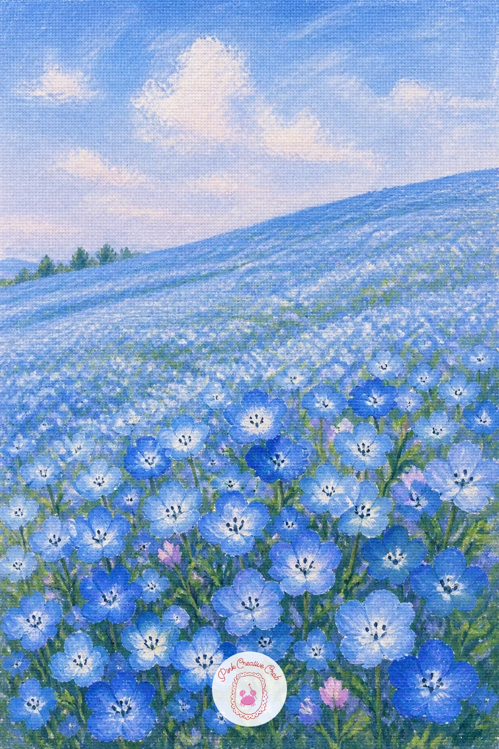 Nemophila Fields in Japan — Travel again for nemophila fields, the famous rolling hillsides in Japan completely carpeted in tiny sky blue flowers, a dramatic
