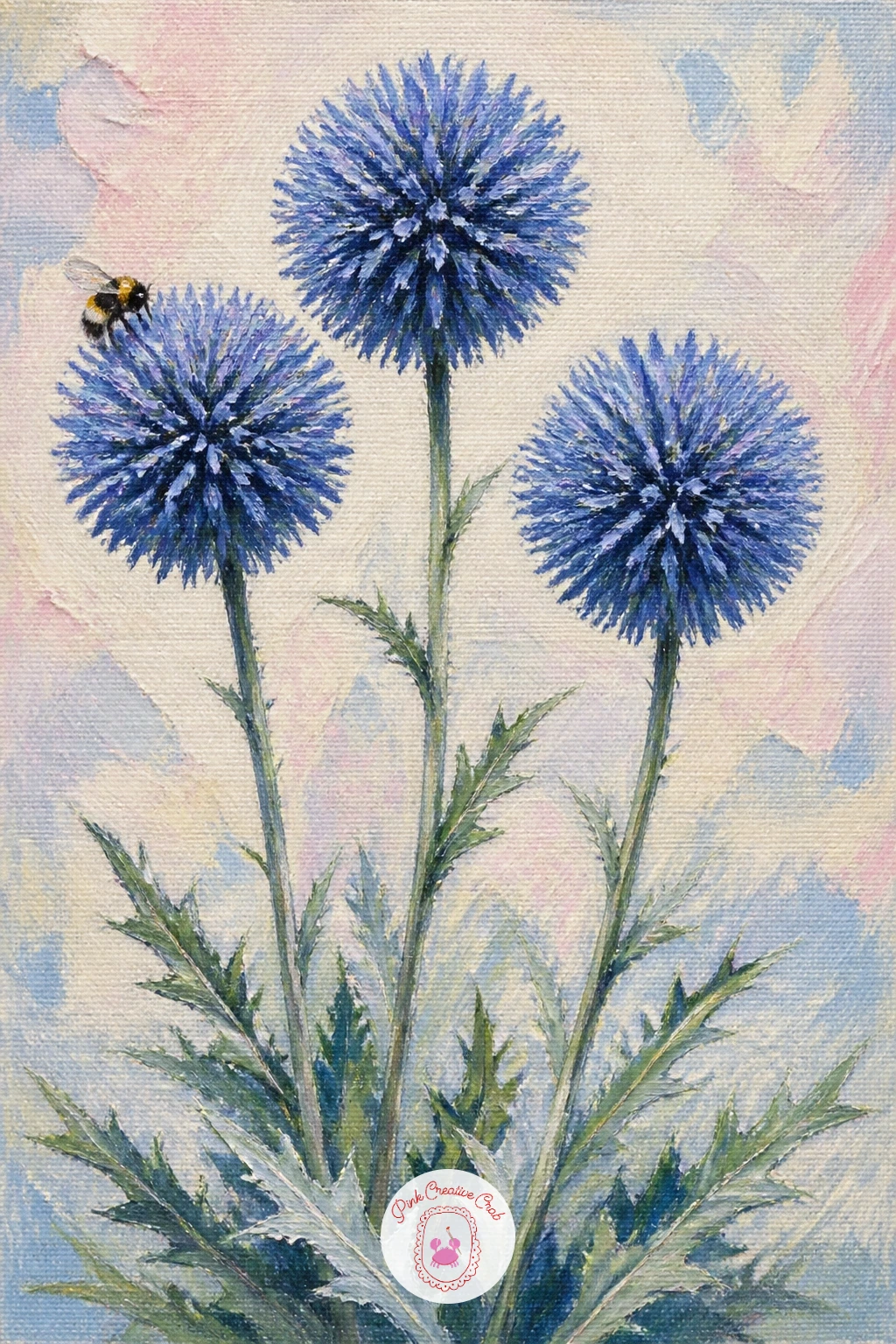 Blue Globe Thistles — Close the list with blue globe thistles, their perfectly round, spiky flower heads a satisfying final shape to practice after so many