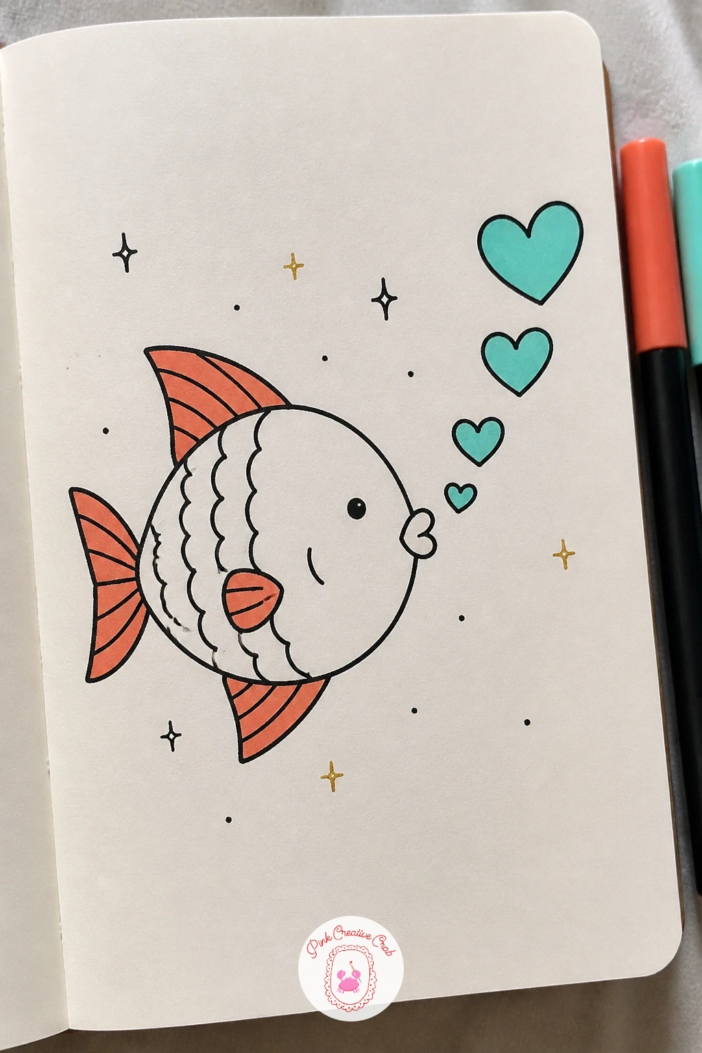 Fish Blowing Heart Bubbles — Keep the sweet mood going with a fish blowing bubbles shaped like hearts instead of circles. Fish doodles