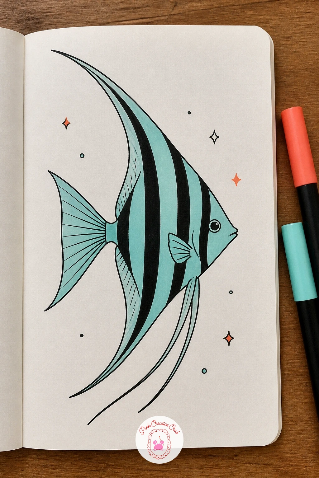 Angelfish With Long Fins — Angelfish give you a chance to play with elegant proportion. Fish doodles
