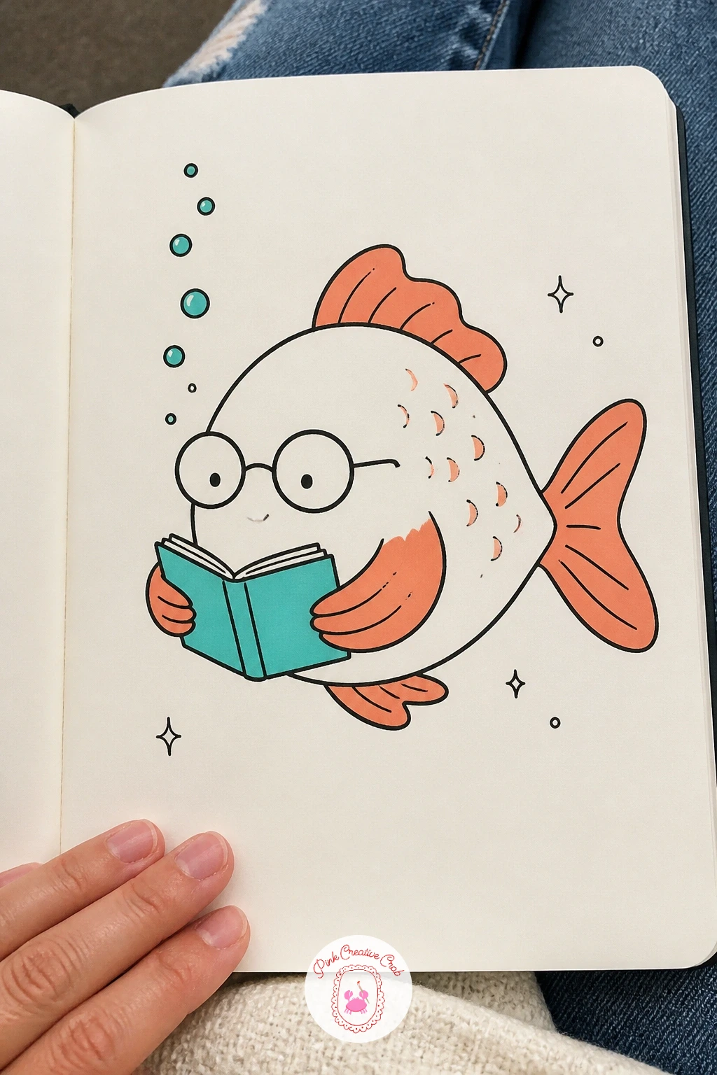 Fish Reading A Book Underwater — Give a fish a quiet hobby: reading. Fish doodles