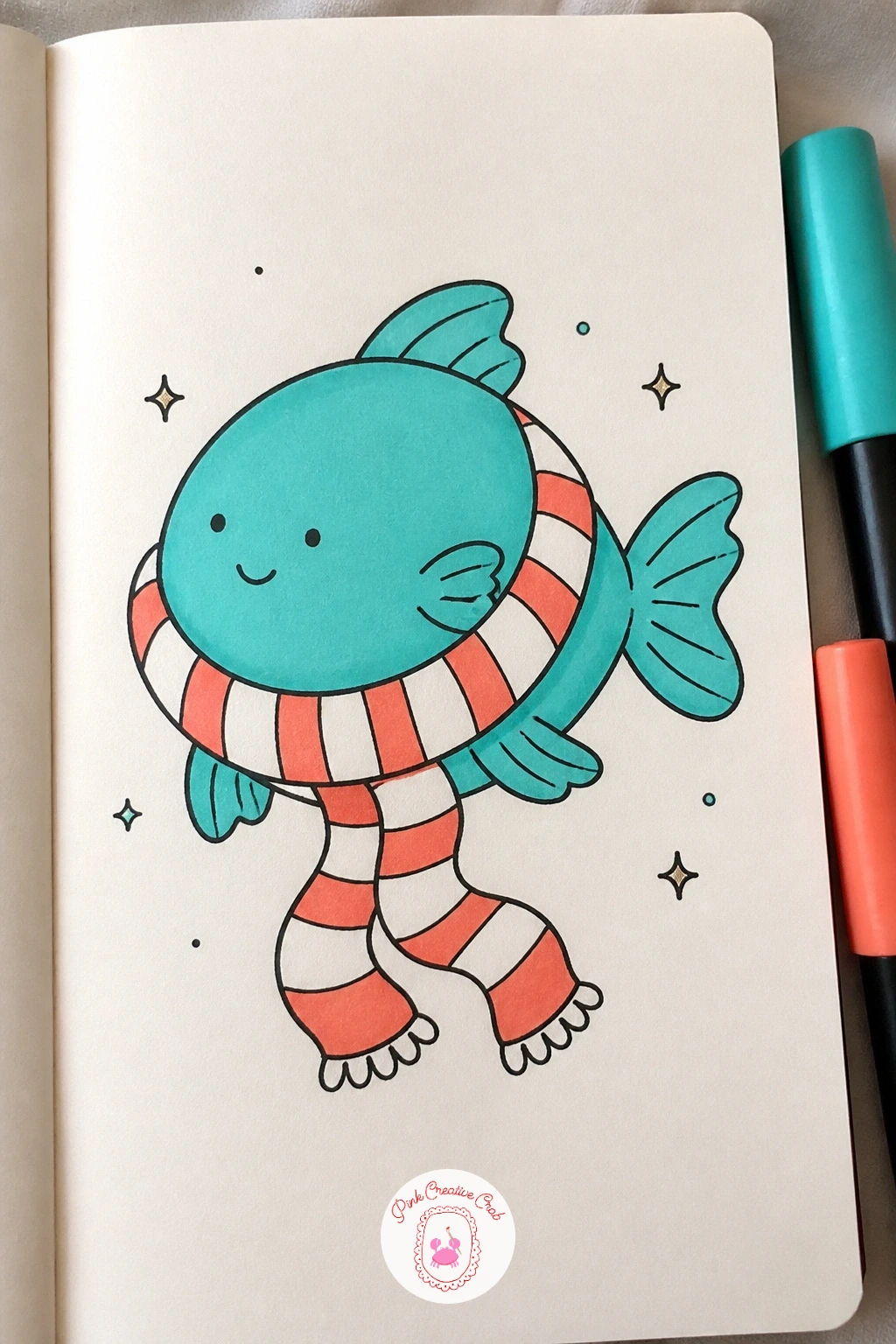 Fish With A Striped Scarf — Bundle a fish up for cold water with a simple striped scarf. Fish doodles