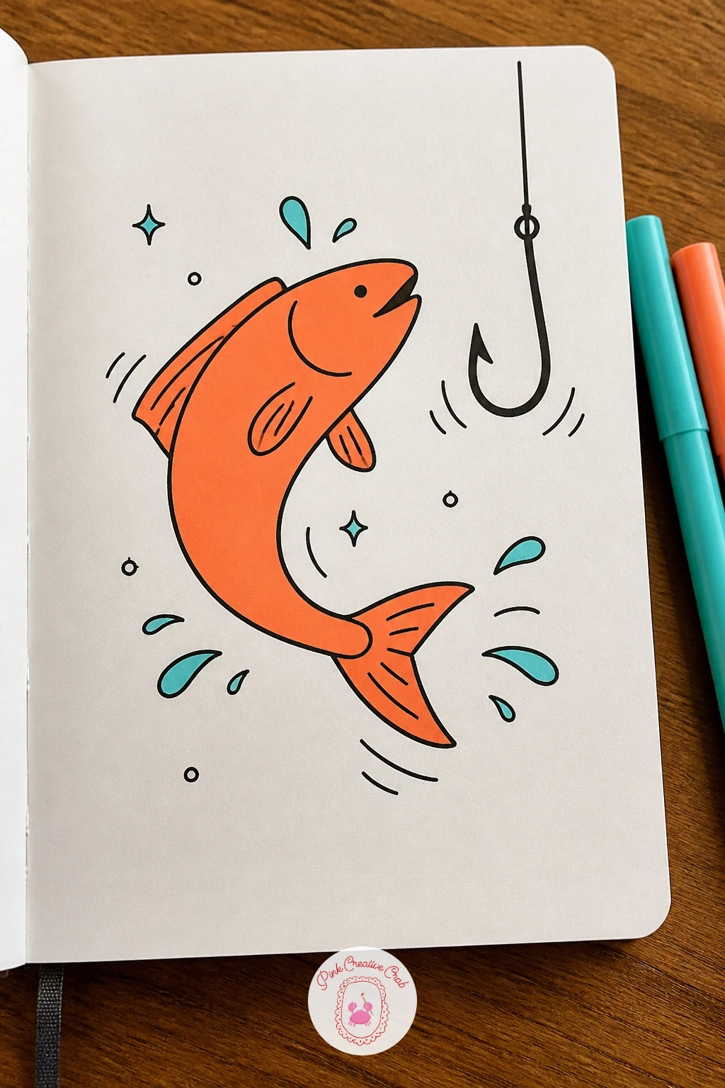Fish On A Fishing Hook Escaping — Add a little drama with a fish mid-escape from a hook. Fish doodles