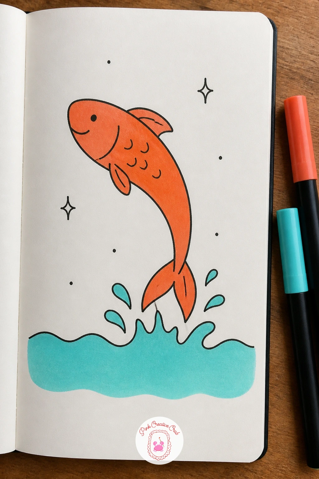 Fish Jumping Out Of Water — Capture a fish mid-leap above the surface. Fish doodles