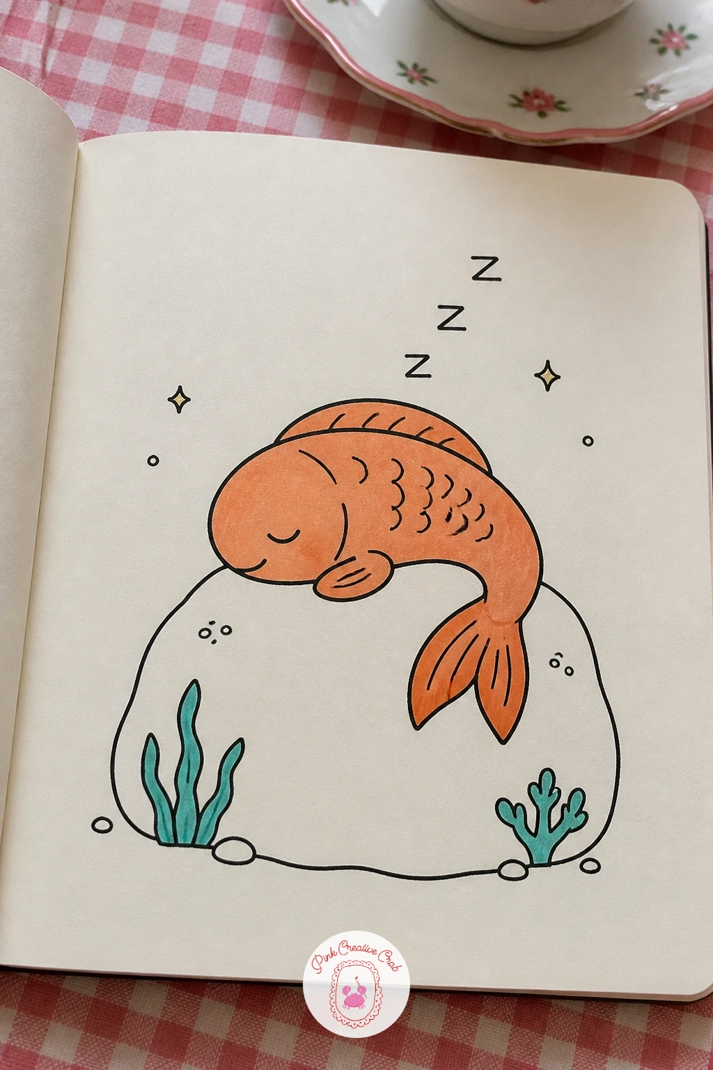 Fish Sleeping On A Rock — Slow things down with a fish napping on a rock. Fish doodles