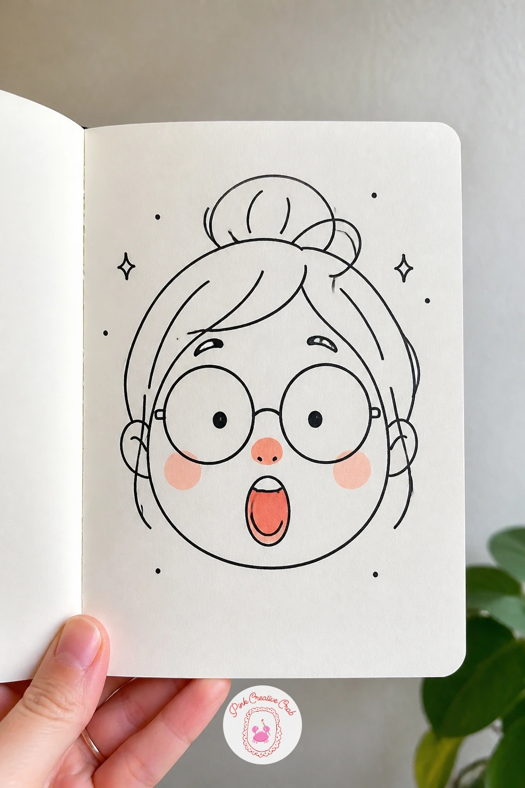 Surprised Face With Round Glasses — Surprise is one of the most fun expressions to draw because the whole face opens up: wide circle eyes, raised eyebrows, and