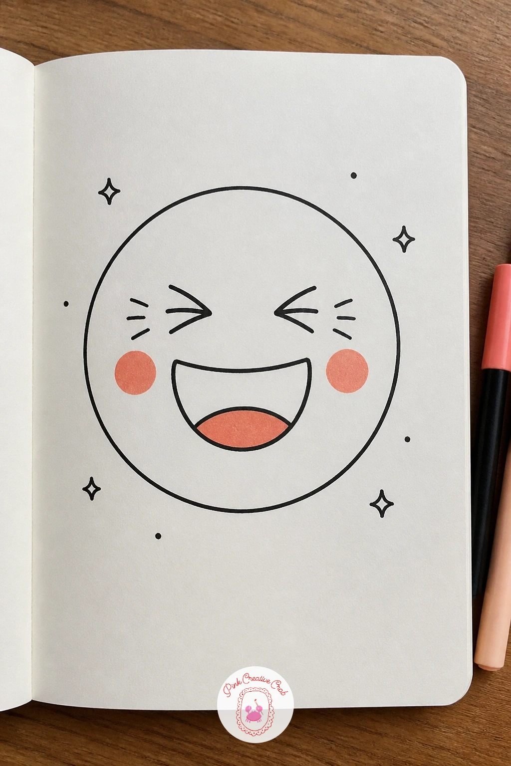 Laughing Face With Crinkled Eyes — Move from surprise to its opposite: a face laughing so hard the eyes crinkle shut. Face doodles