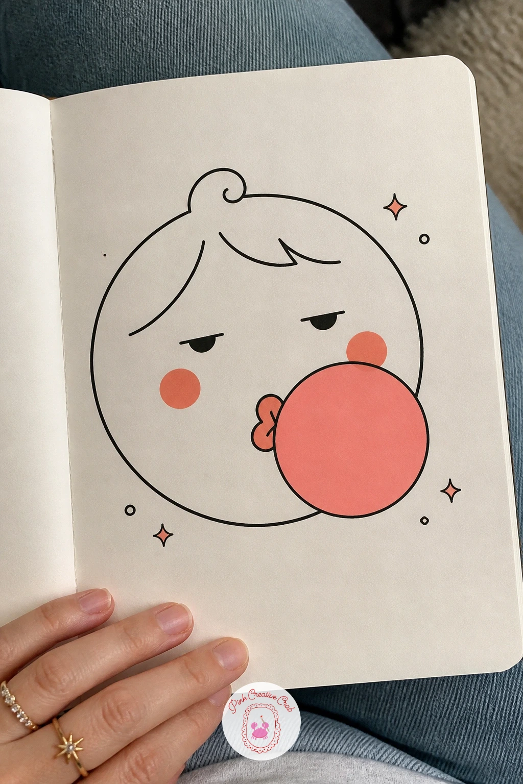 Face Blowing A Bubblegum Bubble — Add a prop that takes over the whole lower half of the face: a round pink bubblegum bubble stretching out from puckered lips.