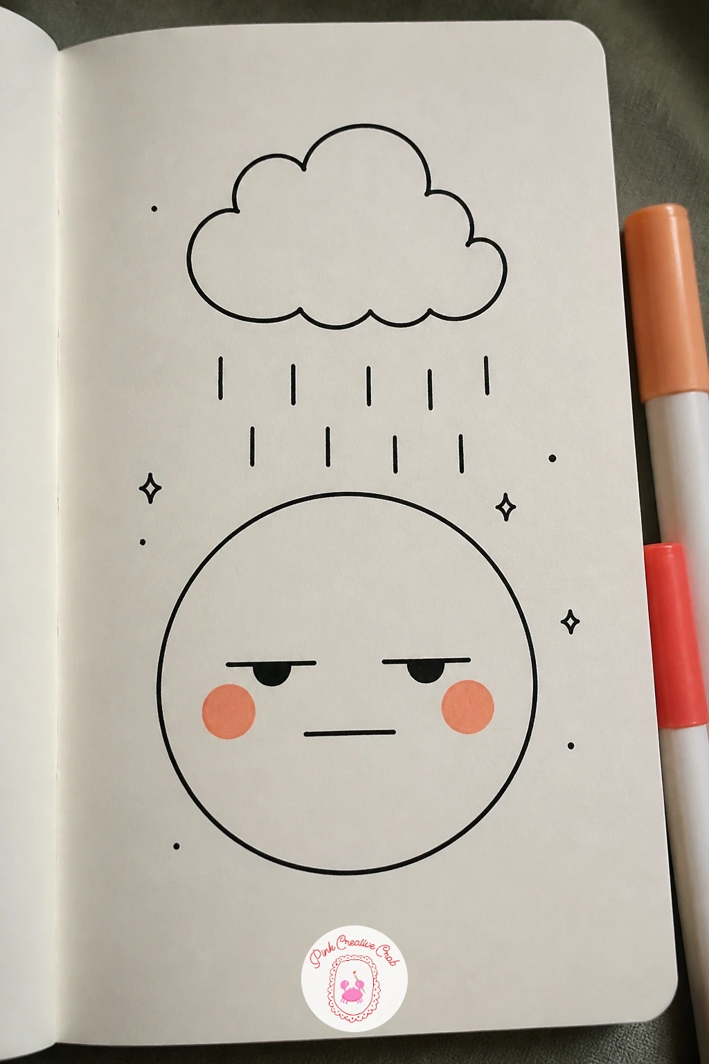 Grumpy Face With A Rain Cloud — Shift the mood with a grumpy face sitting under its own small rain cloud, a classic way to draw a bad mood without a single