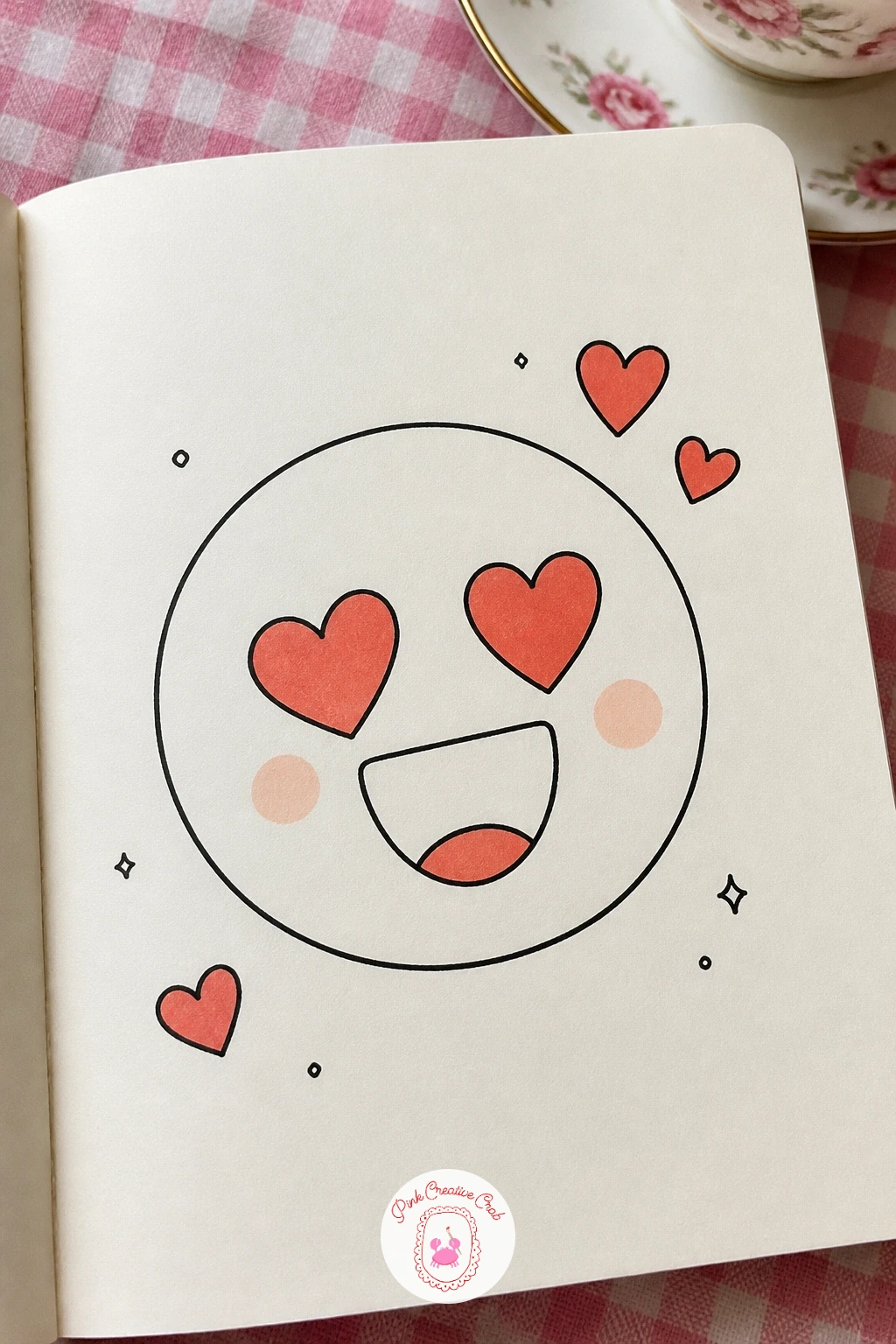 Face In Love With Heart Eyes — Swing the mood back up with a classic lovestruck face: two heart shapes standing in for the eyes and a wide dreamy smile. Face