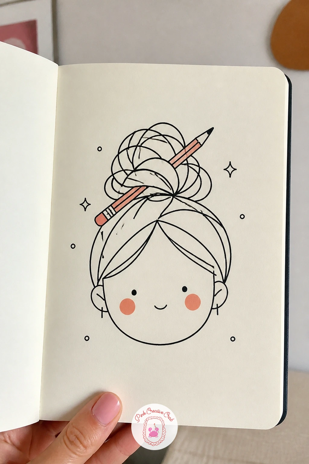 Face With A Messy Bun And A Pencil — Give this face a bit more personality with hair: a messy bun with a pencil stuck through it, the universal sign of someone