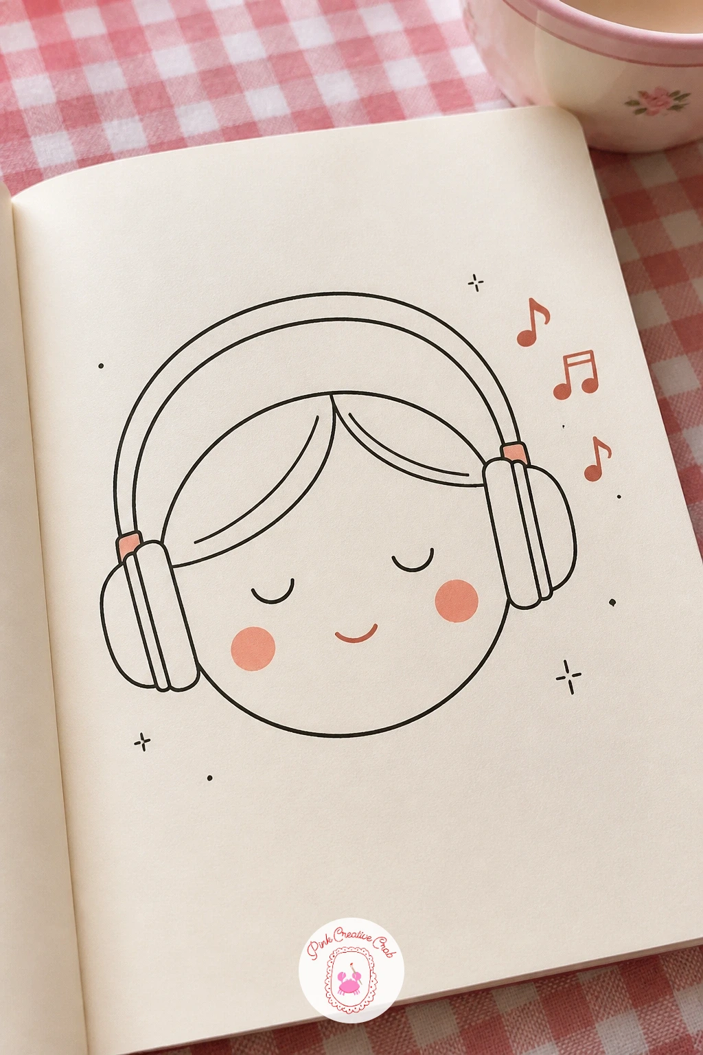 Face With Headphones And Music Notes — Give this face something to listen to: a pair of over-ear headphones and a few music notes drifting away from them. Face