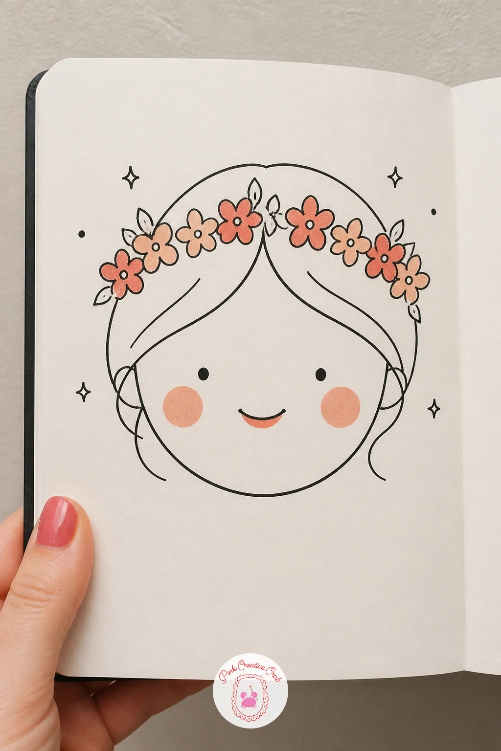 Face With A Flower Crown — Soften things with a face crowned in a simple ring of small flowers. Face doodles