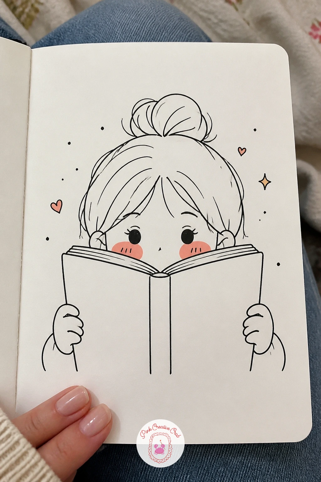 Face Blushing Behind A Book — Draw a shy little scene next: a face peeking just over the top edge of an open book, cheeks glowing with a blush. Face doodles