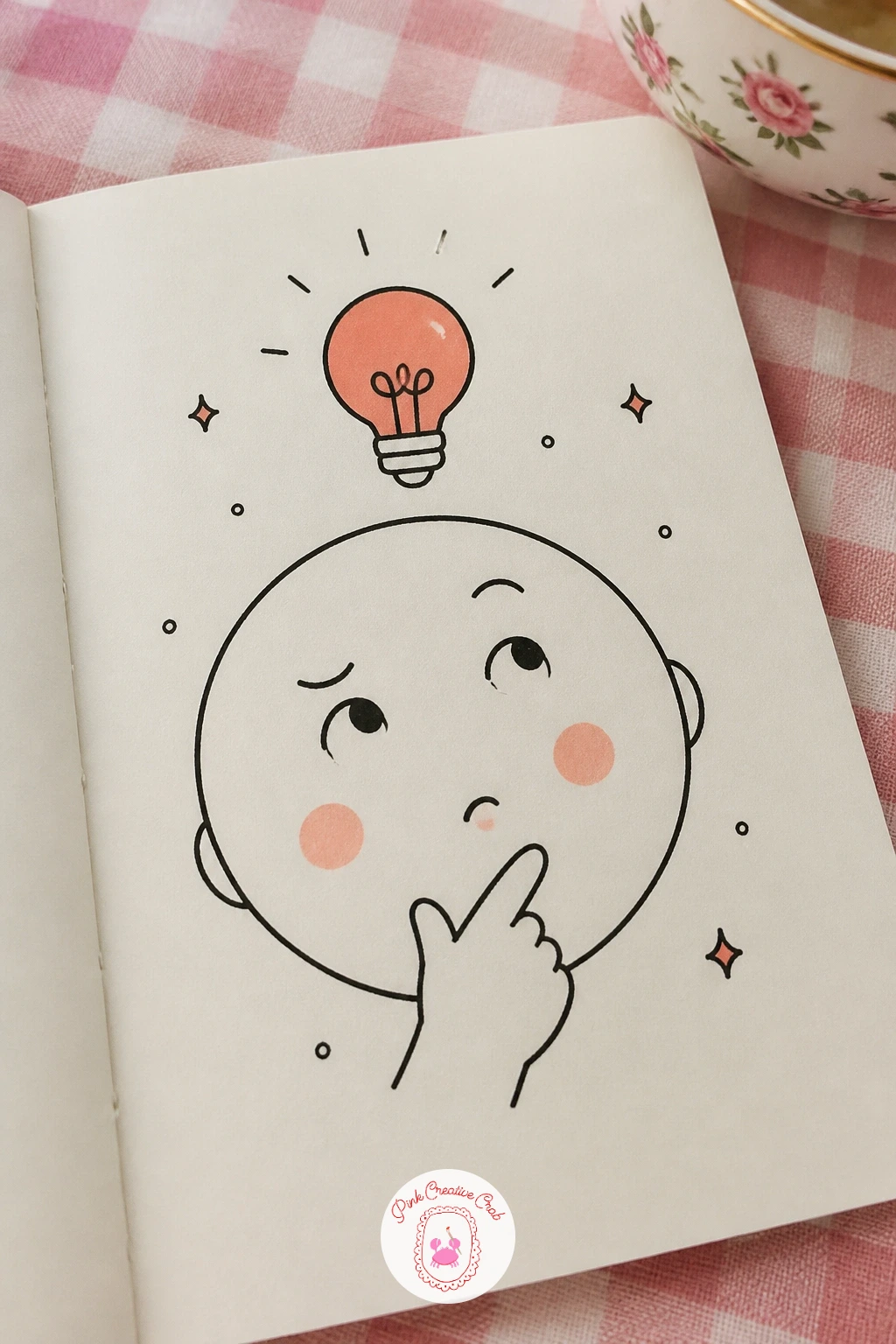 Face Thinking With A Lightbulb — Give this face a sudden idea: eyes looking slightly upward, one eyebrow raised, and a small glowing lightbulb floating above