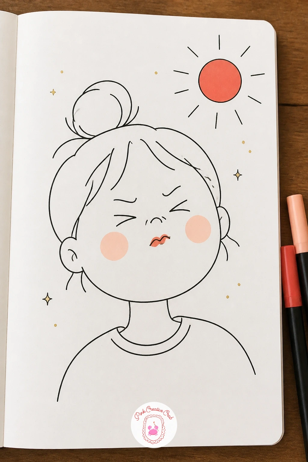 Face Squinting At The Sun — Draw a bright day onto the page with a face squinting hard against strong sunlight, one hand shading the eyes if you want to add
