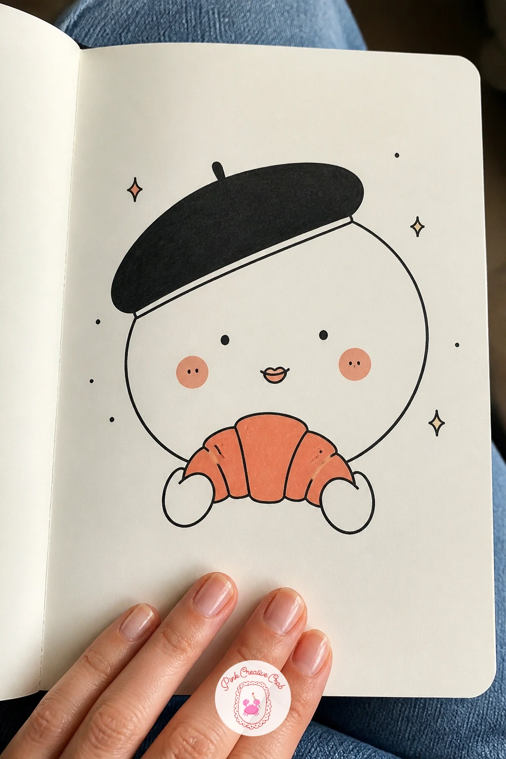 Face With A Beret And A Croissant — Take a small trip to a cafe table with a face wearing a soft beret and holding a croissant up near the mouth. Face doodles