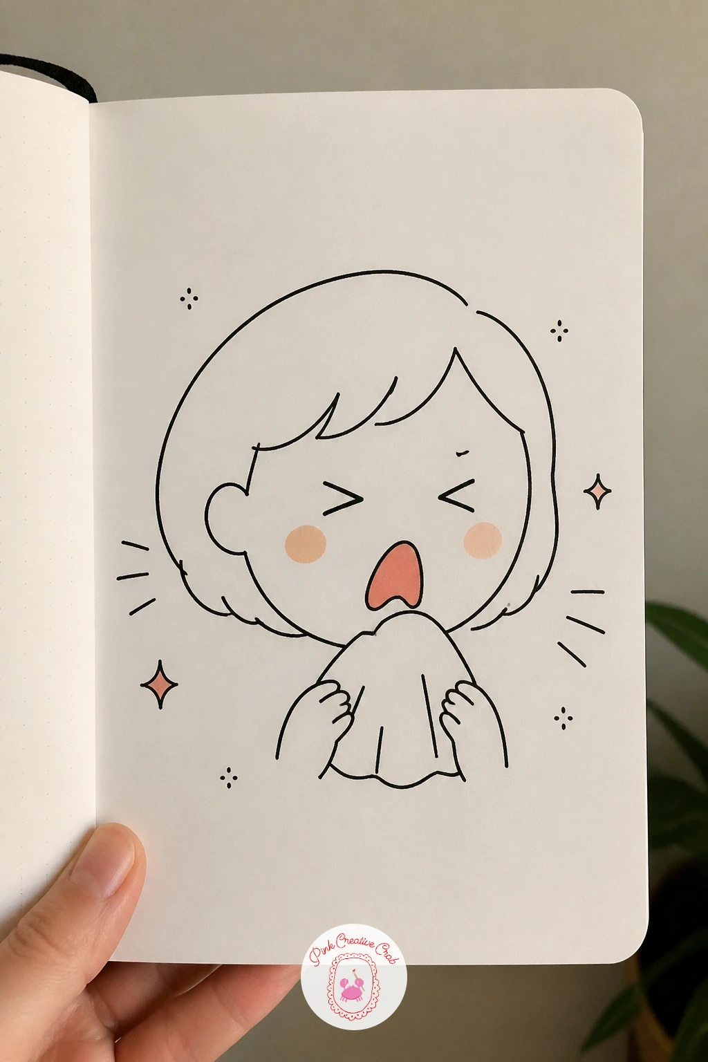 Face Sneezing With A Tissue — Capture a mid-sneeze moment with scrunched up features and a small tissue held up just below the nose. Face doodles