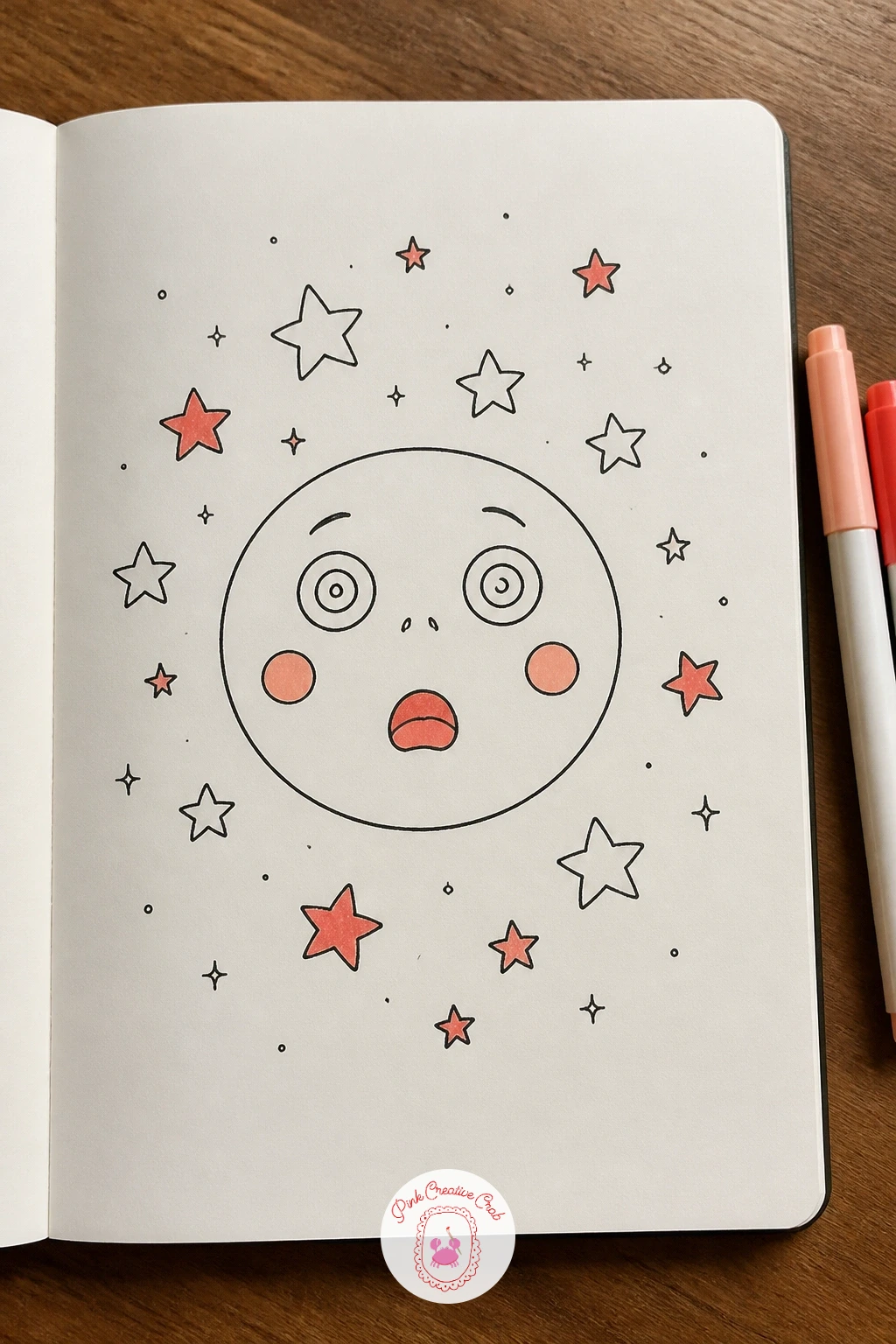 Face With Stars Around It — Keep building on small props with a dazed, dreamy face surrounded by a scatter of small stars, as though just a little stunned or