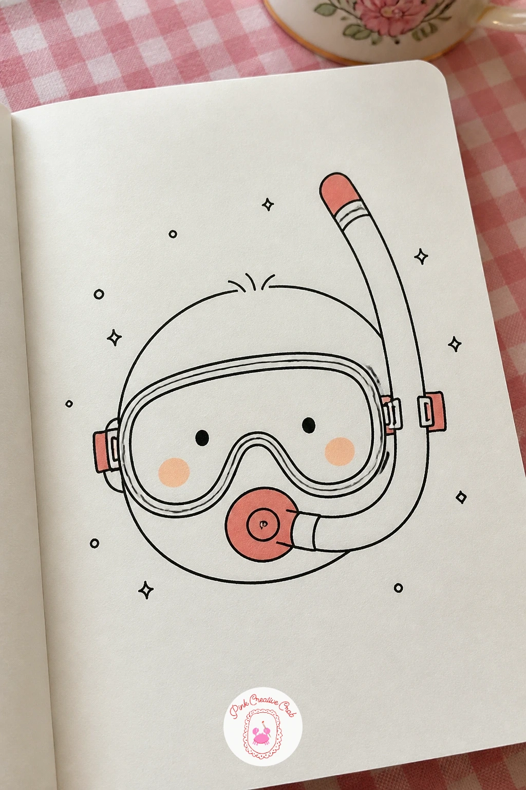 Face With A Snorkel Mask — Head underwater for this one with a face wearing a full snorkel mask and breathing tube, eyes wide behind the lens. Face doodles