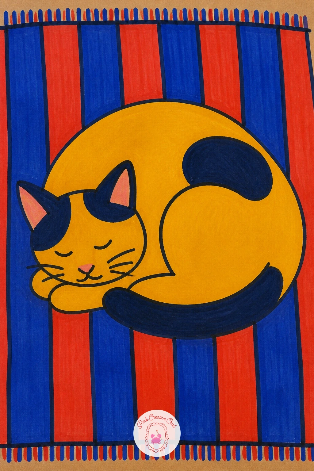 Cat Sleeping on Striped Rug — Keep the cozy indoor mood going with a cat curled asleep on a striped rug, a shape that is really just one soft oval with ears