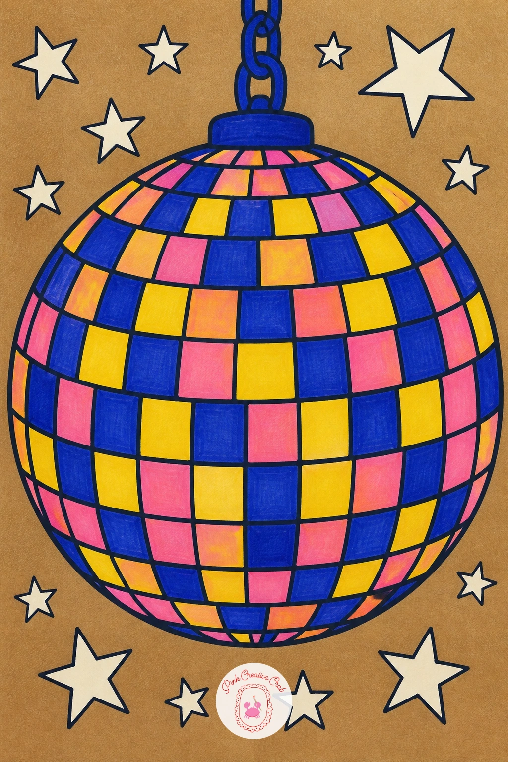 Disco Ball Reflecting Stars — Jump into something more graphic with a disco ball reflecting stars, a shape built from one circle and a grid of tiny facets.