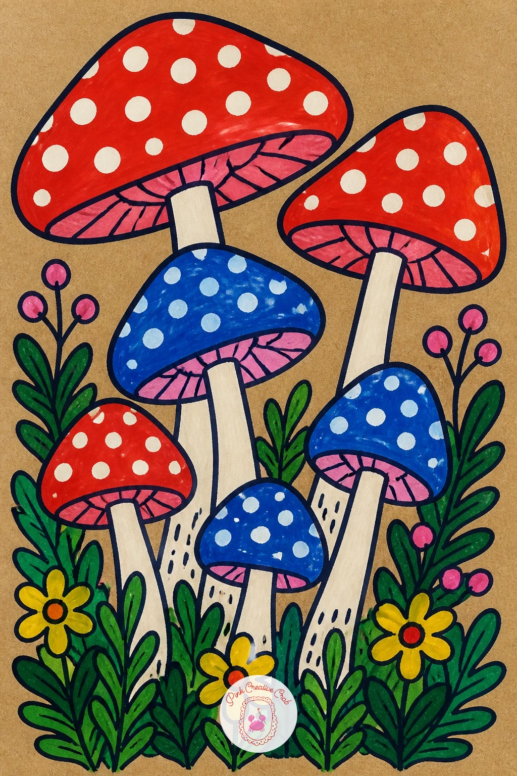 Mushroom Forest With Dots — Build out a small mushroom forest next, a scene made from a handful of dome shapes clustered at different heights across the page.