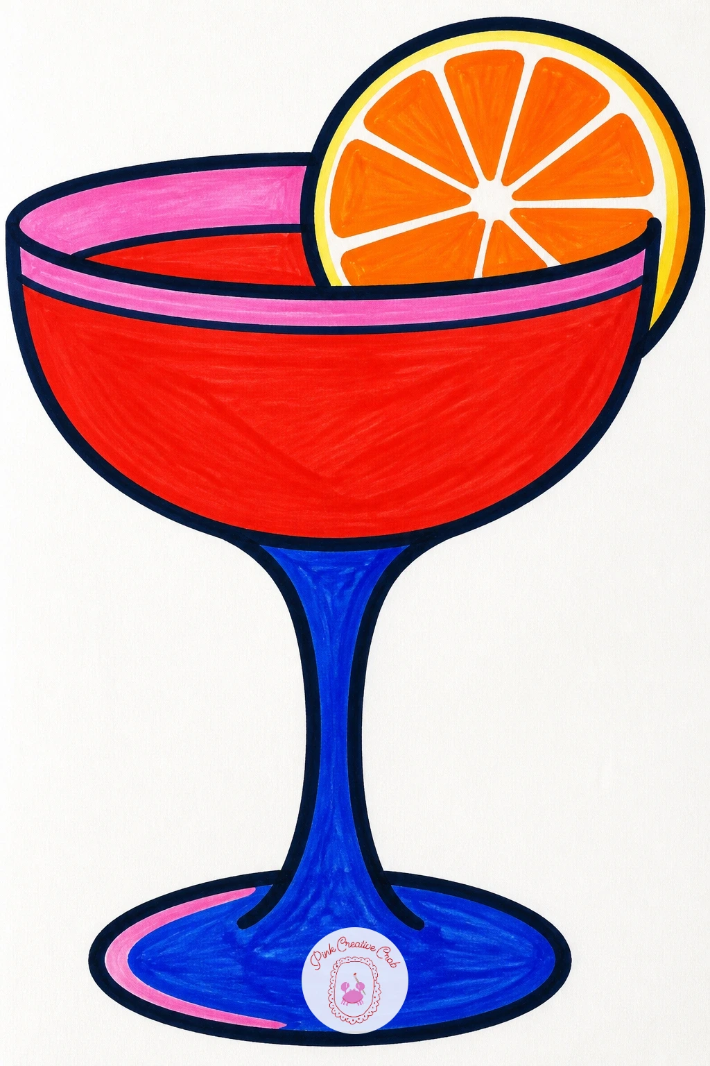 Cocktail Glass With Orange Slice — Move from fish to a still life with a cocktail glass topped with an orange slice, a subject built almost entirely from clean