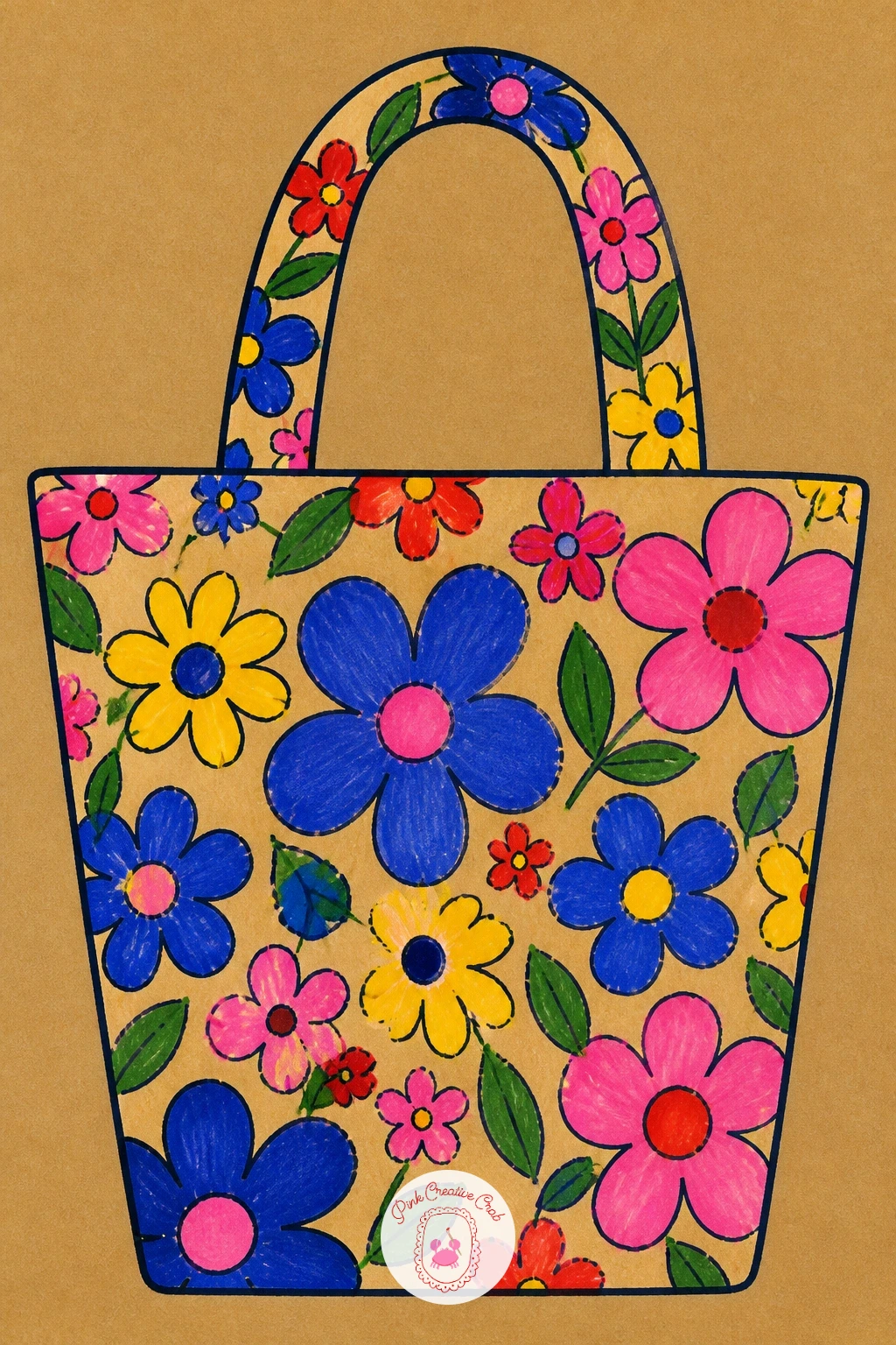 Tote Bag With Flowers Drawn On It — Treat the page itself as fabric with a tote bag design, flowers drawn directly across a simple bag silhouette as though the