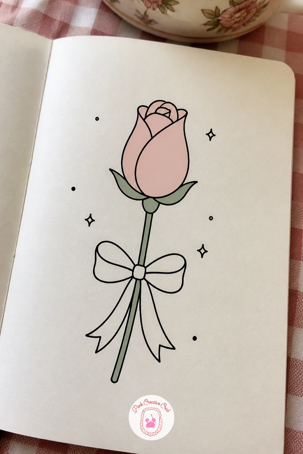 Rose Bud Tied With Ribbon — After an open flower, try a closed one: a rose bud, which is friendlier to draw than a full bloom because it only needs a few