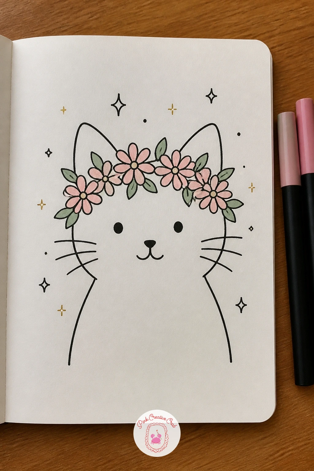 Flower Crown On A Cat — Give a flower a character to sit on for once: a cat wearing a flower crown, which turns this page into something closer to a little