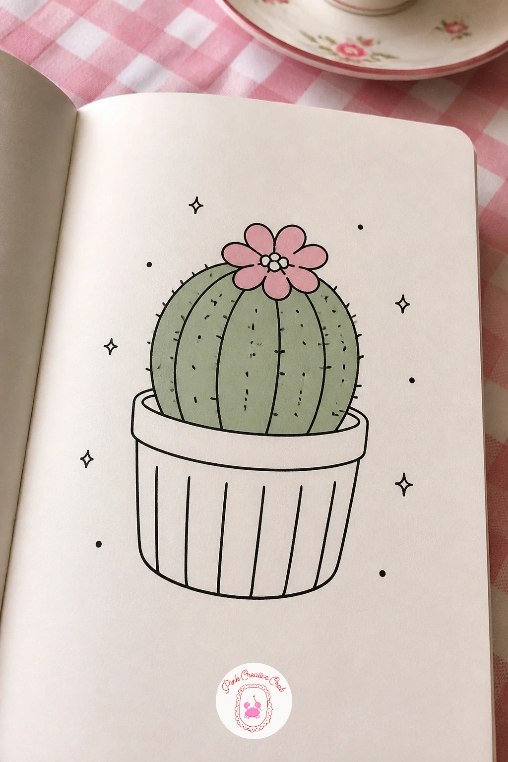 Cactus With A Pink Flower — Switch texture entirely with a small barrel cactus topped by one bright flower, a nice contrast after all the soft petals so far.