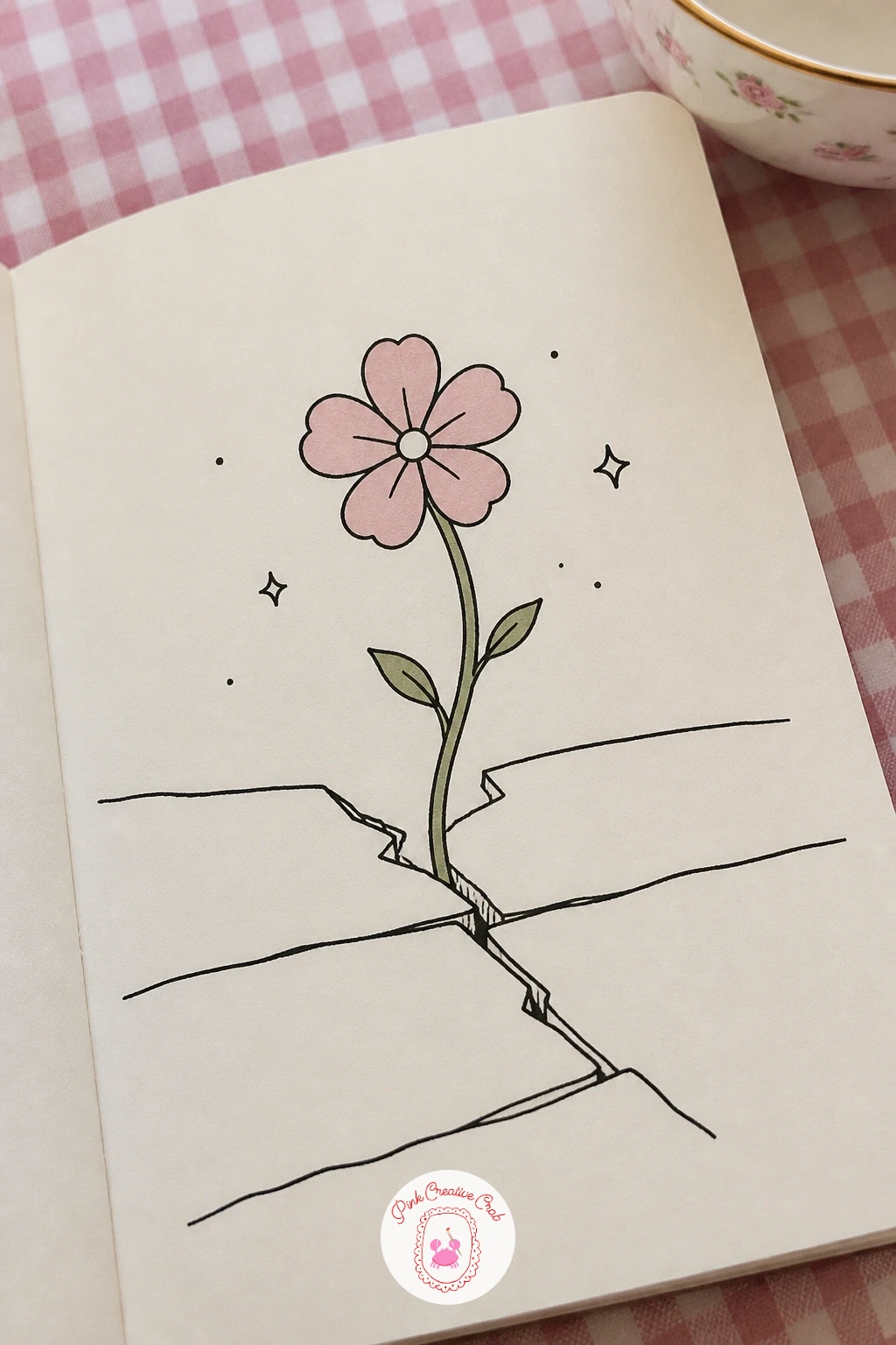 Flower Growing Through A Crack — Find a flower in an unlikely spot: a single bloom pushing up through a crack in a paving slab, which is as much about drawing