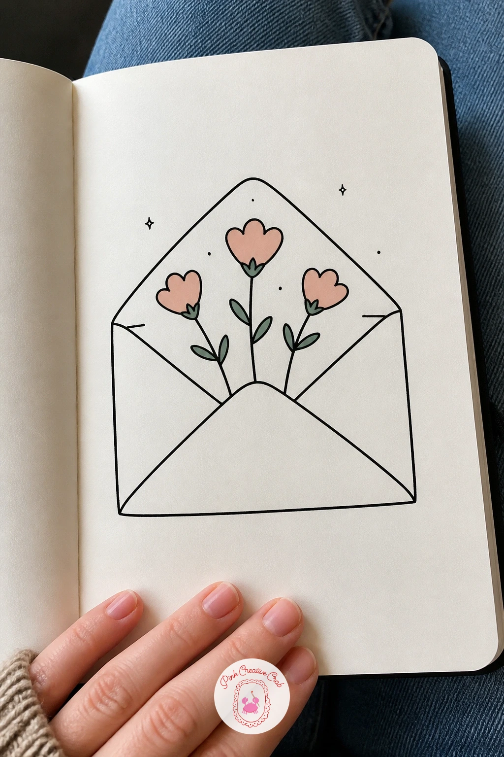 Envelope With Flowers Peeking Out — Borrow that same small flower cluster for a different shape: an open envelope with a few blooms peeking out of the top