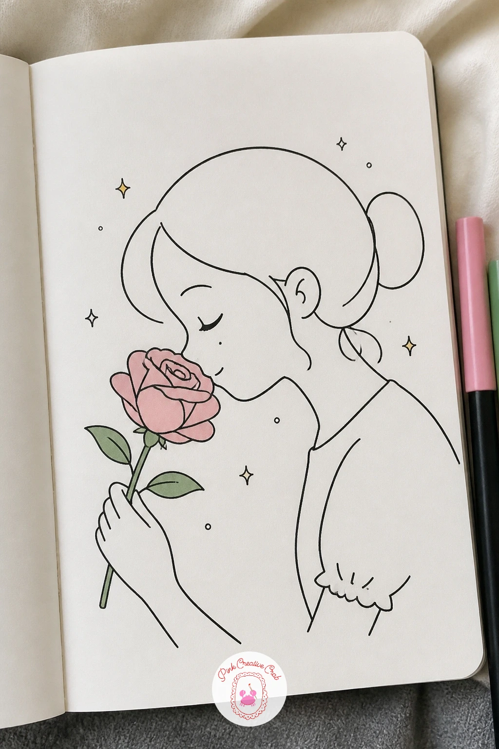 Girl Smelling A Rose — Close the list with a small quiet moment: a girl leaning in to smell one full rose, which brings a figure, a flower and a gesture