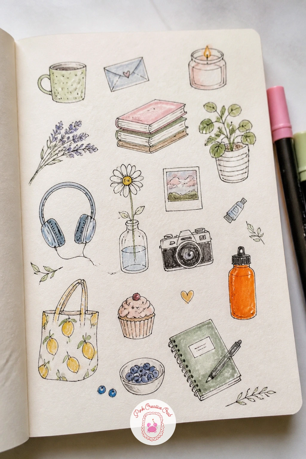 Page of Favorite Things — Fill a page of favorite things once the welcome page sets the mood, a cheerful collection of small objects that say something about